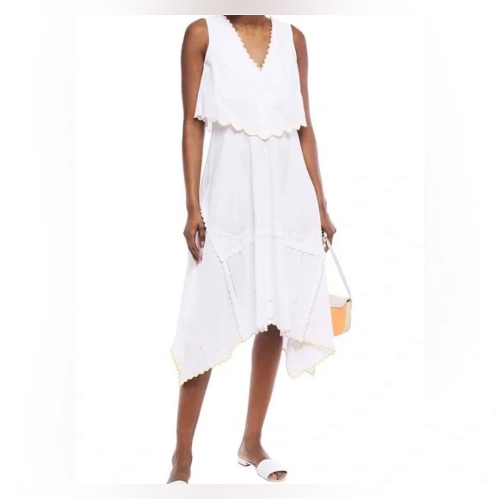 See by Chloé layered embroidered cotton-poplin midi dress with scallop hem 36